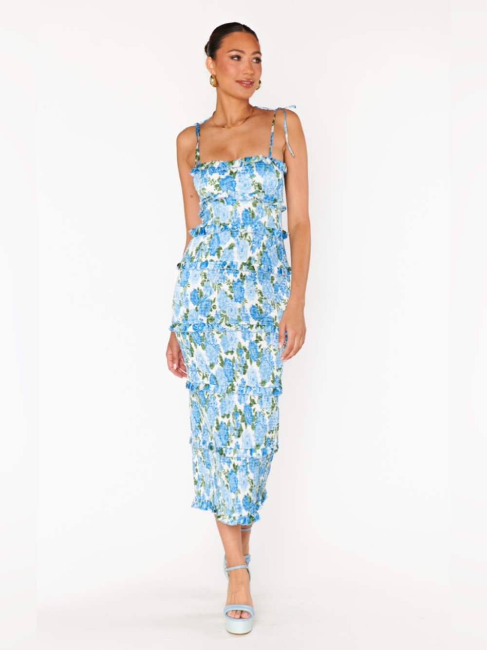 NWOT Show Me Your Mumu Stella Smocked Dress in Cottage Floral Blue size  S